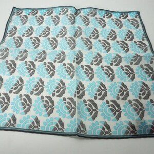 Isaia White Blue Black Geometric Floral Silk Blend Pocket Square Italy New